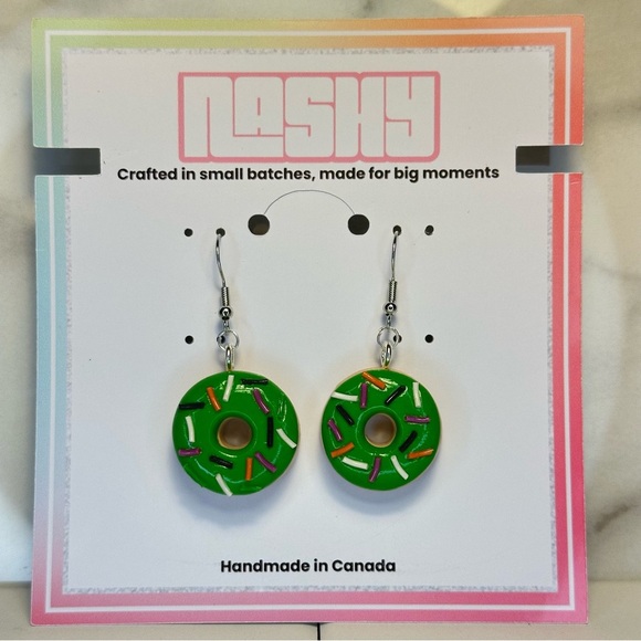 Green Sprinkled Halloween Donut - Handmade Earrings - Picture 4 of 7